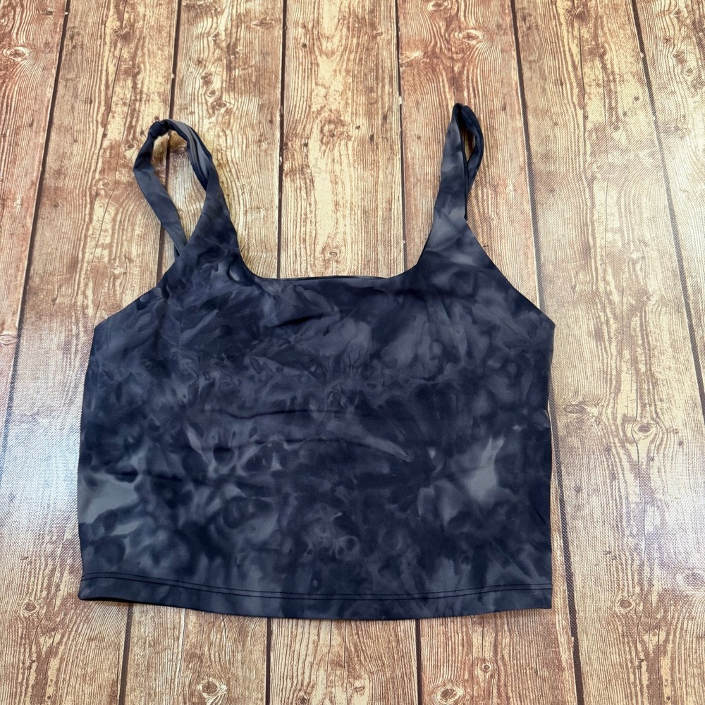 Kamo Fitness Serenity Tank Top Womens Medium Black Tie Dye Cropped Built-in Bra